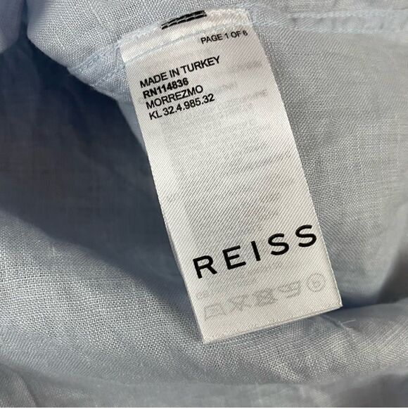 REISS Holiday Slim Fit Linen Button Through Shirt, Light Blue Size, XL NWOT - Picture 8 of 10